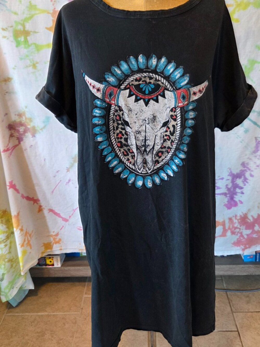 Hrt & Luv Western Cow Skull T-shirt Dress with Scoop-Neck